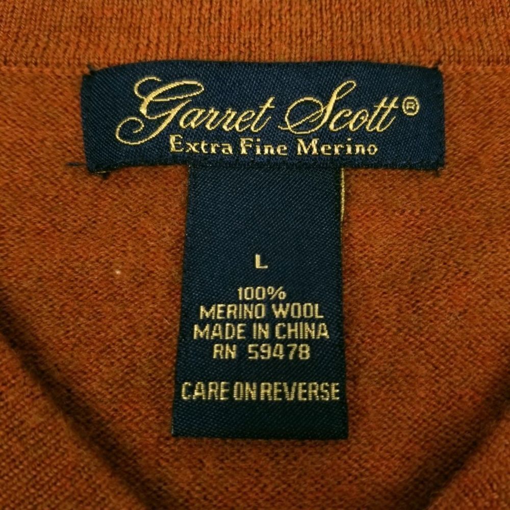 Garret Scott Orange Fine Merino Wool V-Neck L/S Sweater Old Money Quiet Luxury - Picture 6 of 7